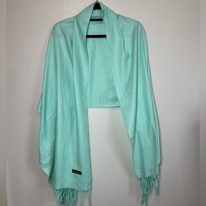 Mint green cashmere pashmina scarf or shawl with fringe.